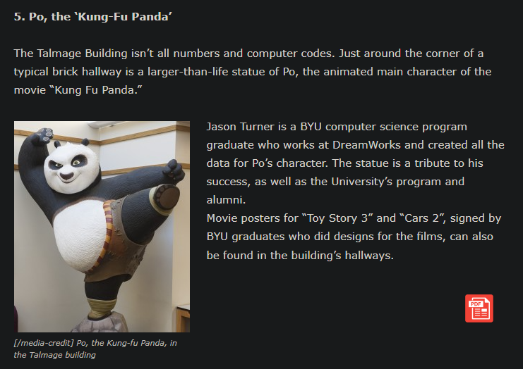 Section 5. Po, the ‘Kung-Fu Panda’ of the article “Campus attractions you didn’t know existed”