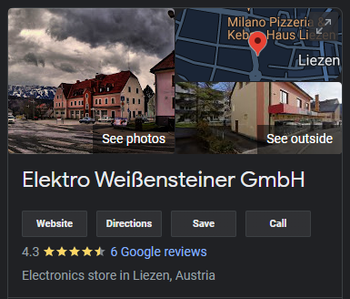 Google search result of “Elektro Weißensteiner”