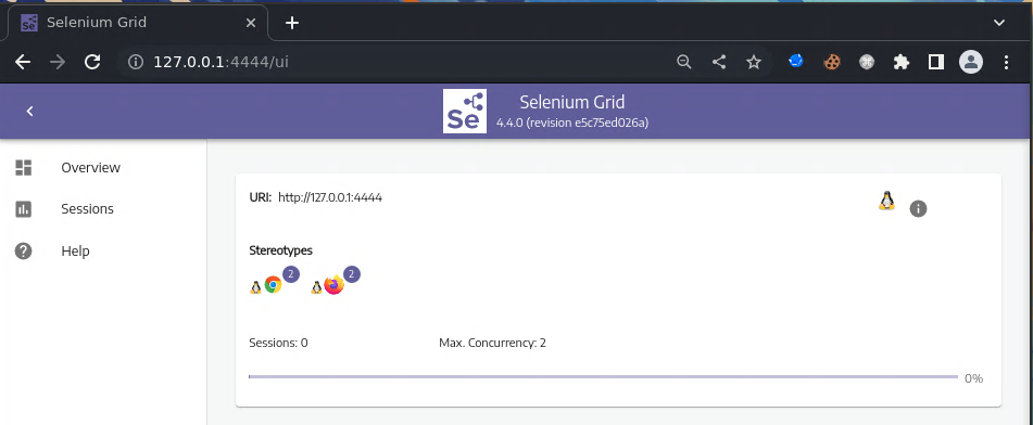 A screenshot of Selenium web grid interface